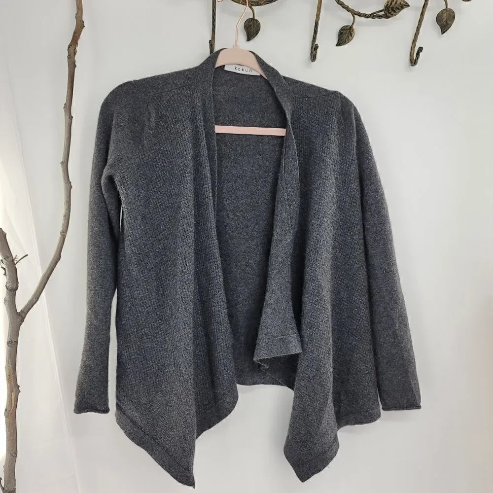 Kokun gray 100% cashmere open front cardigan